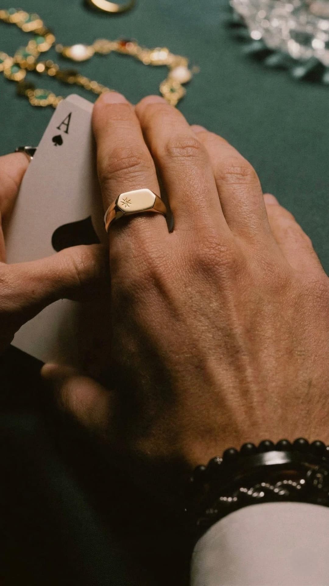 Alpha Ring — hexagonal men's signet ring in gold